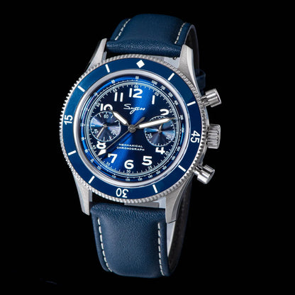 Mechanical Pilot Wristwatch with Luminous Blue Dial