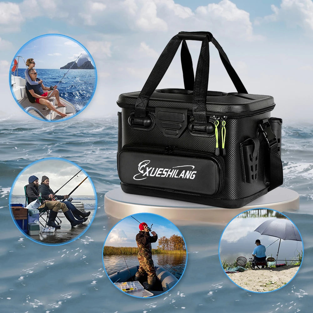Waterproof M Size Black Fishing Bag for Rods and Gear