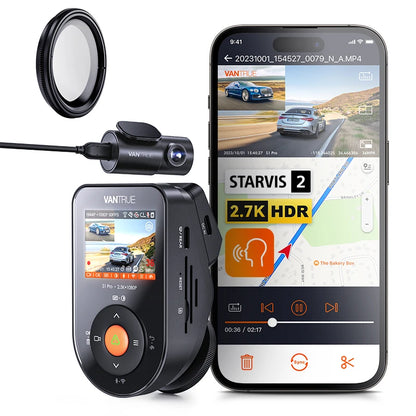 2.7K Dashcam Front & Rear, HDR Night Vision
