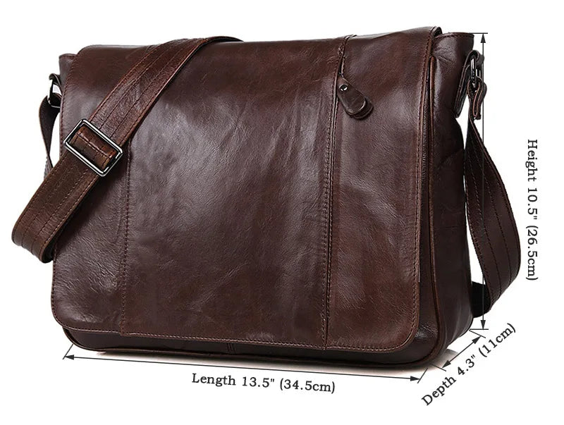 Genuine Leather Messenger Bag Stylish Brown Crossbody