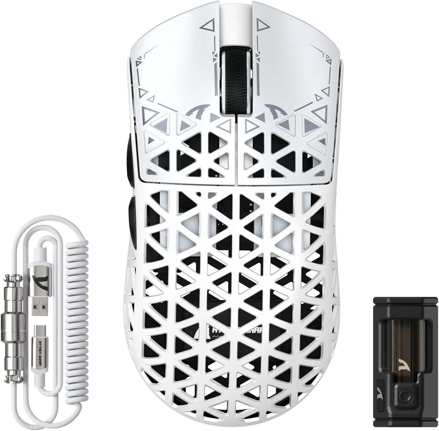 White TriMode Gaming Mouse Carbon Fiber Sensor 8000Hz
