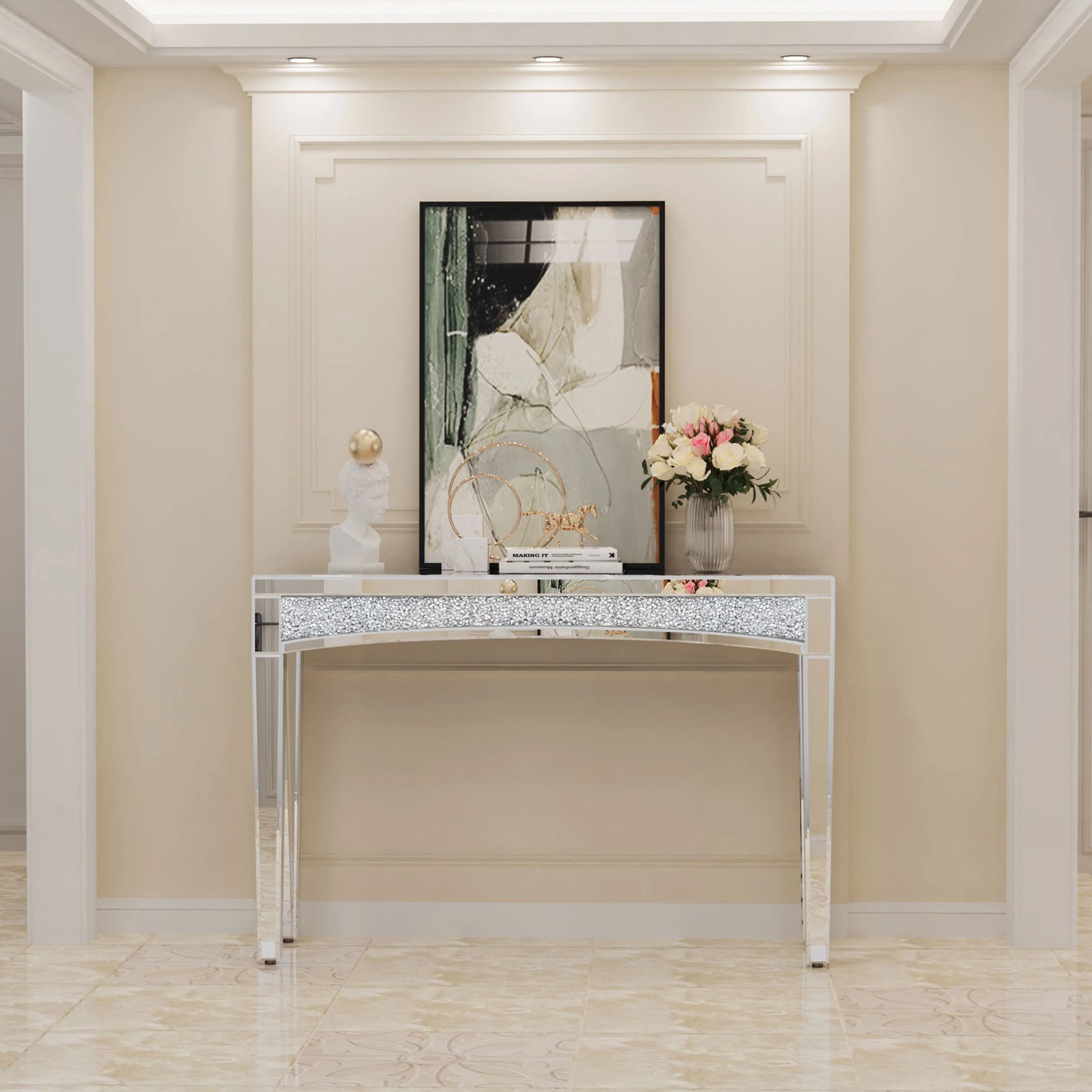 Mirrored Console Table 120cm Crystal Front Entryway Desk