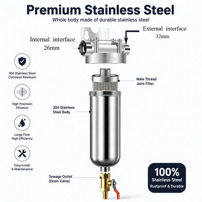 Whole House Water Filter 304 Stainless Steel Backwash System