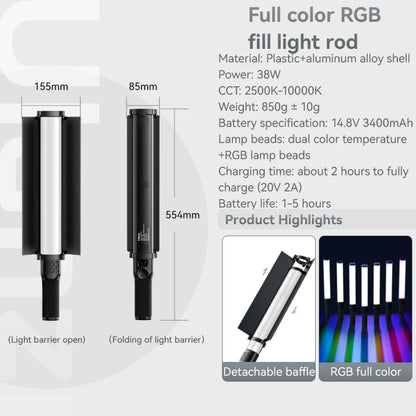 Portable RGB Light Tube 38W Adjustable LED Wand for Studio