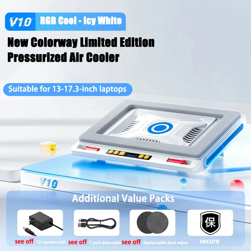 Laptop Cooler Stand White Turbo Fan 2A1C USB Hub RGB