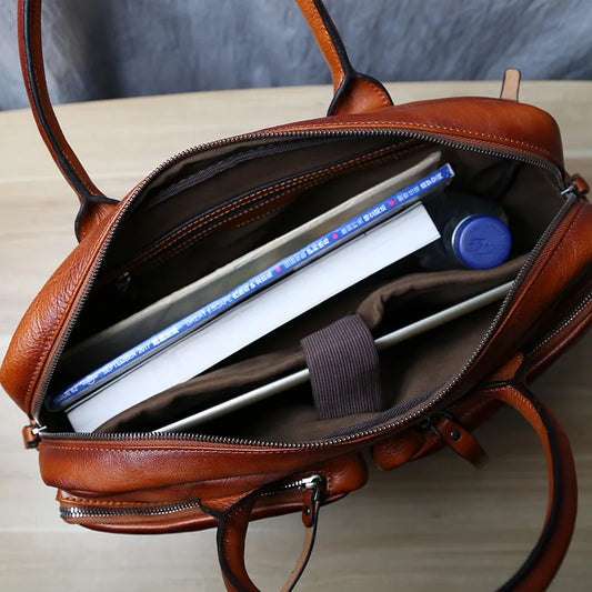 Mens Leather Briefcase Laptop Bag Business Coffee Brown