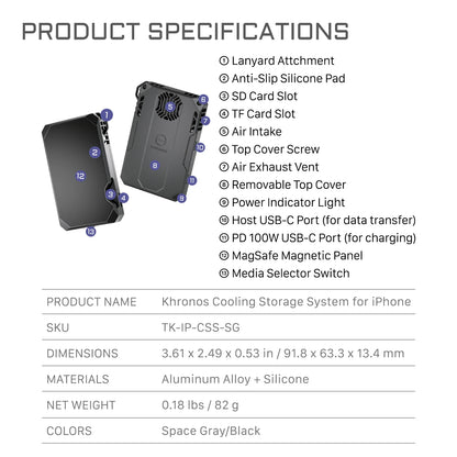 Smart iPhone Cooling Module with SSD Storage Mount