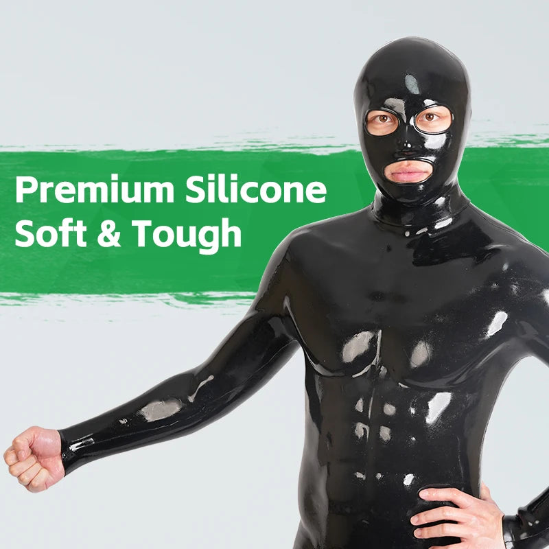 Black Latex Furry Hood with Eyes & Mouth Openings