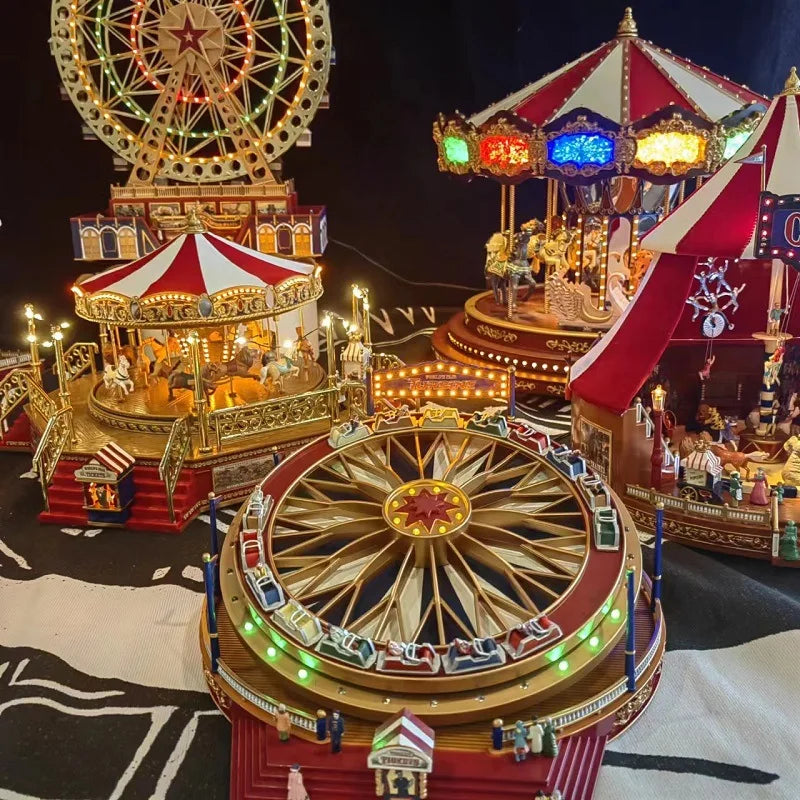 Rotating Roller Coaster Music Box with Amusement Park Design