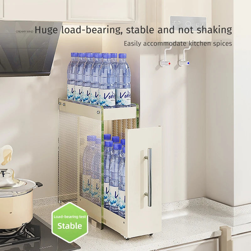 2-Tier Pull-Out Kitchen Spice Rack Narrow Counter Organizer