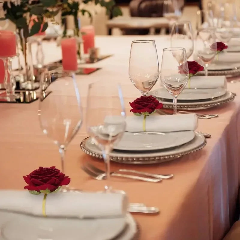 Red Rose Napkin Rings Set 96pcs Event Table Decoration