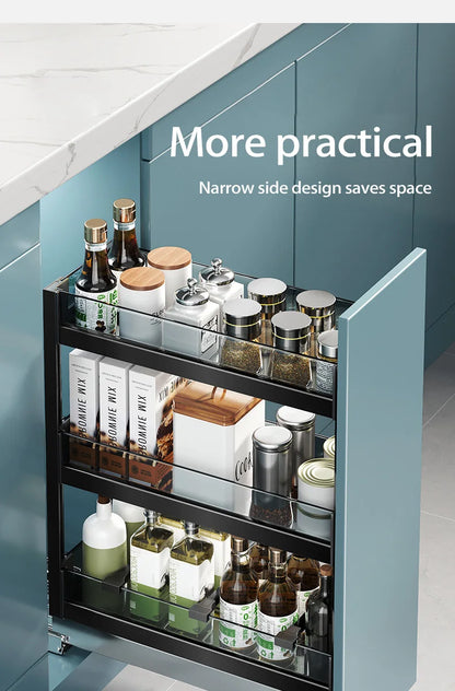 Black 3 Tier Kitchen Pull-Out Spice Storage Rack