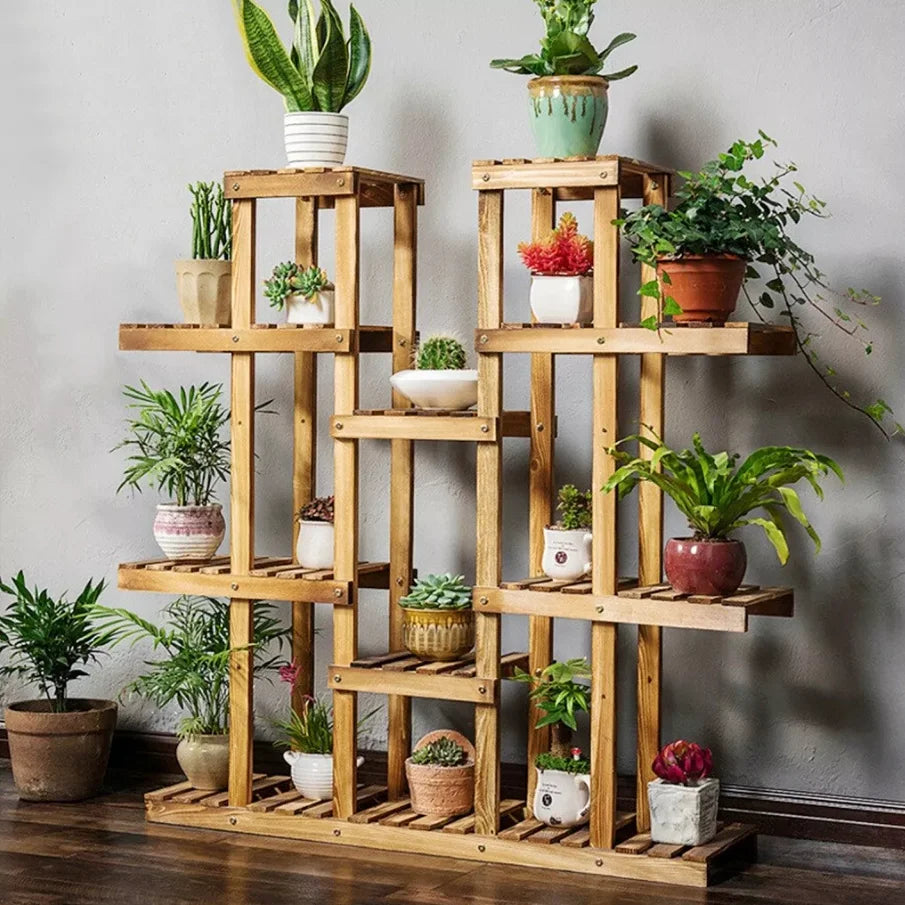 Portable Wooden Plant Shelf with Multiple Tiers and Height