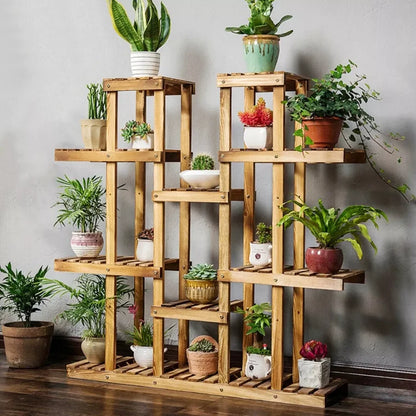 Portable Wooden Plant Shelf with Multiple Tiers and Height