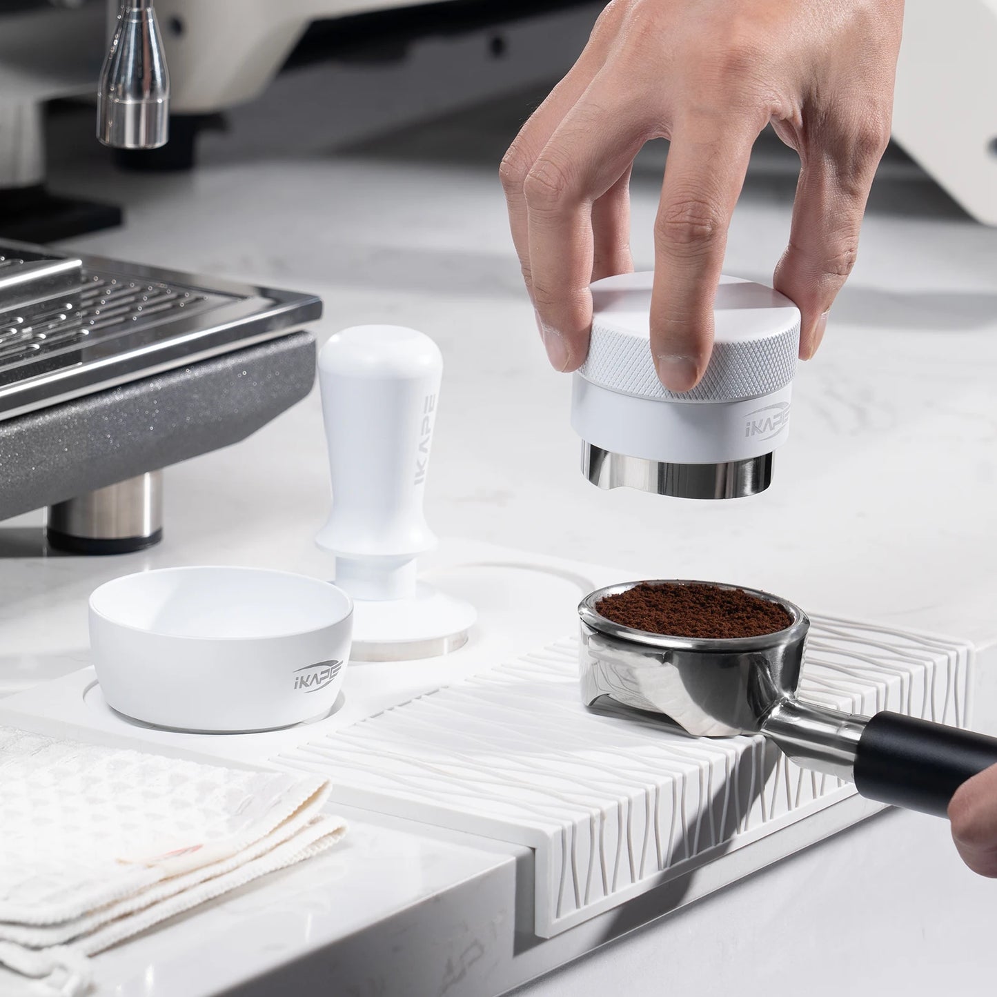 White 53.3mm Espresso Tamper Kit with Six Accessories