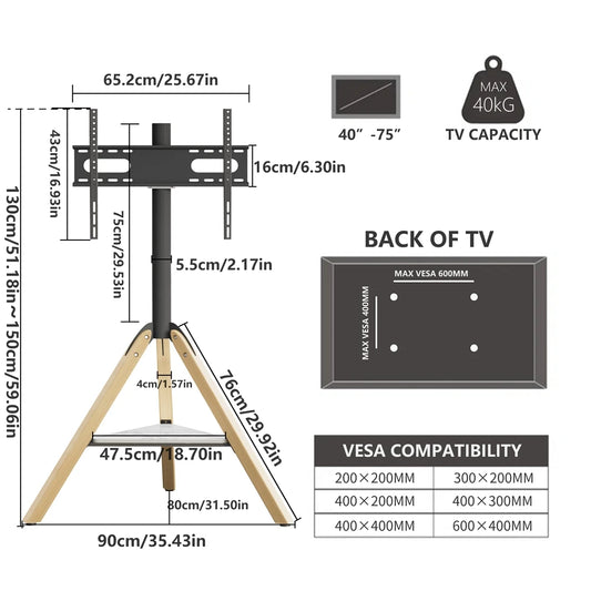 Height Adjustable Floor TV Stand for 40-75" Screens