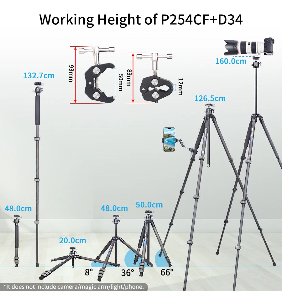 Carbon Fiber Camera Tripod Ball Head 12kg Travel
