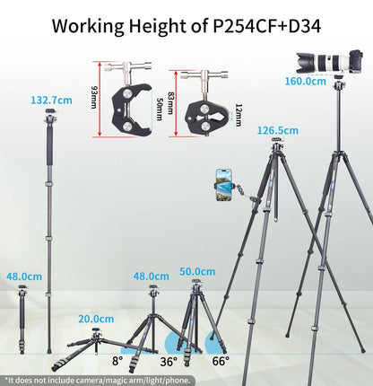 Carbon Fiber Camera Tripod Ball Head 12kg Travel