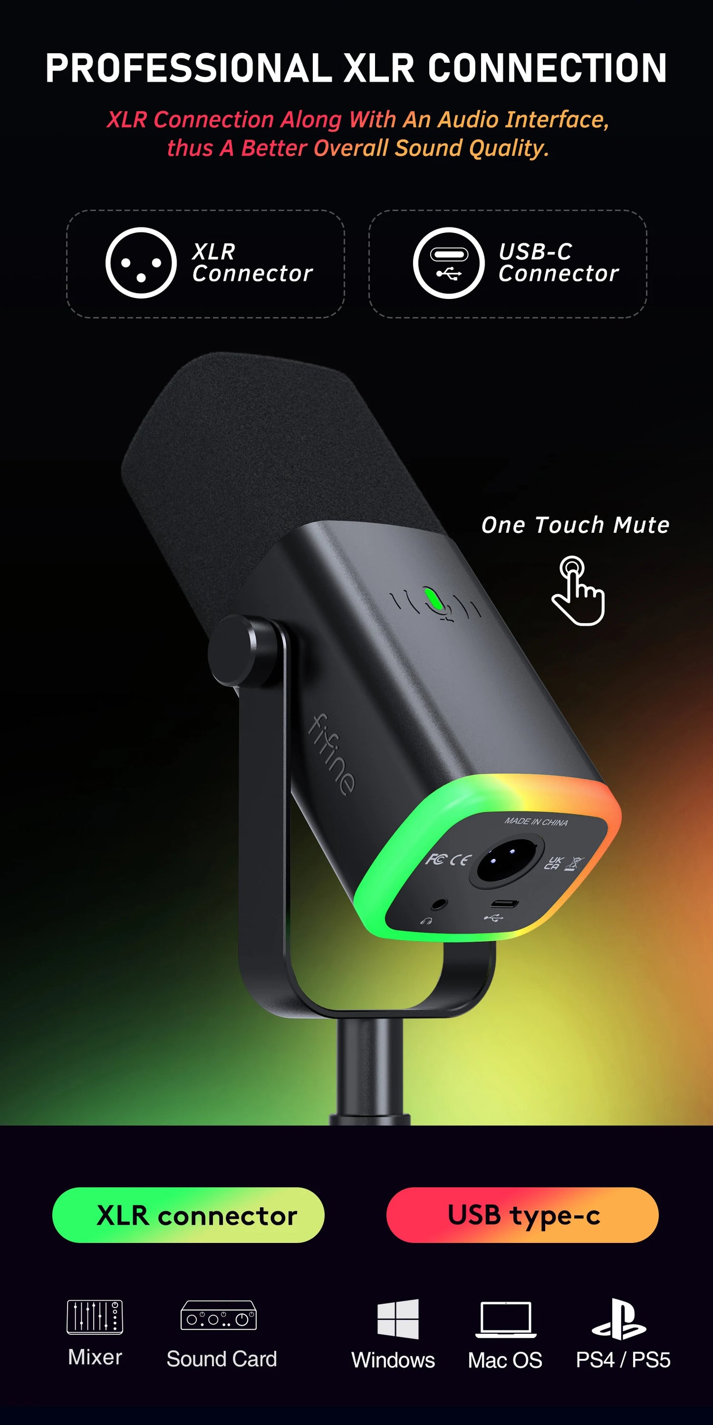 Black Dynamic USB XLR Microphone