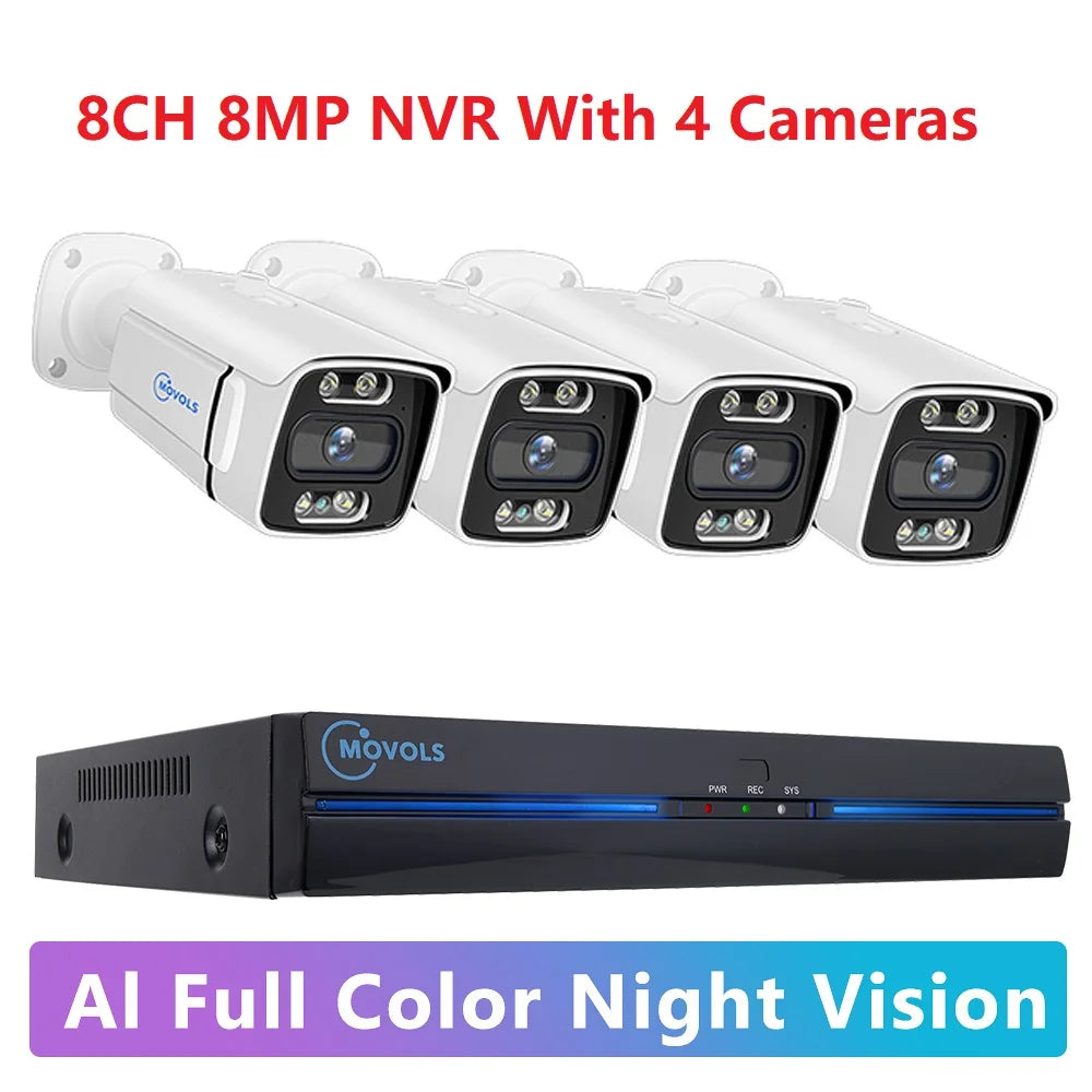 8CH 8MP PoE Security Camera System 4 Cameras 1TB