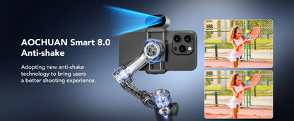 Smart AI Smartphone Gimbal with Built-In Extension Rod