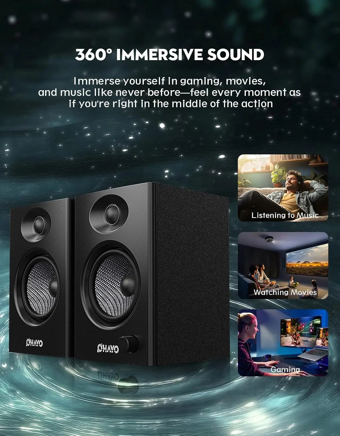 60W Bluetooth 5.3 Computer Speakers with Stereo Sound