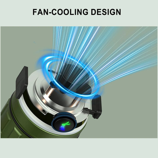 Rechargeable LED Flashlight with Fan Display Black