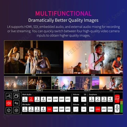 10.1 Inch Multi-Camera Video Switcher 4 HDMI SDI Chroma Key