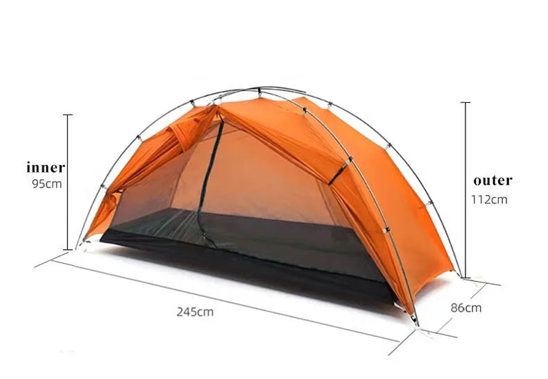 Ultralight 1-Person Camping Tent with 15D Silicone-Coated Fabric