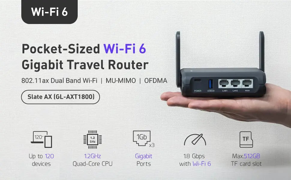 Portable WiFi 6 Travel Router with Protective Carry Case