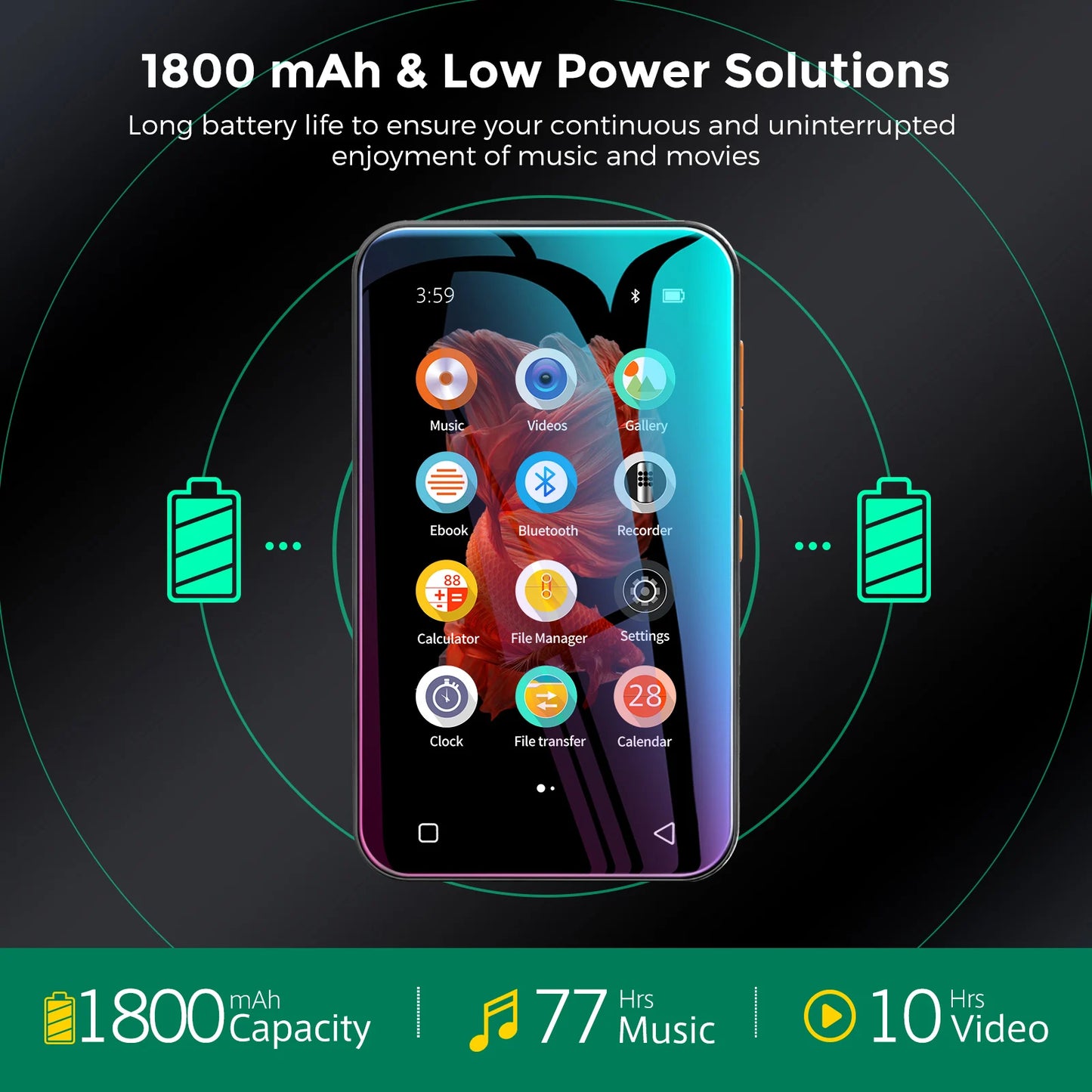 Portable Bluetooth MP4 MP3 Player 512GB Expandable