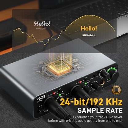 Black USB Audio Interface 24bit 192kHz with Pro Mic Preamp