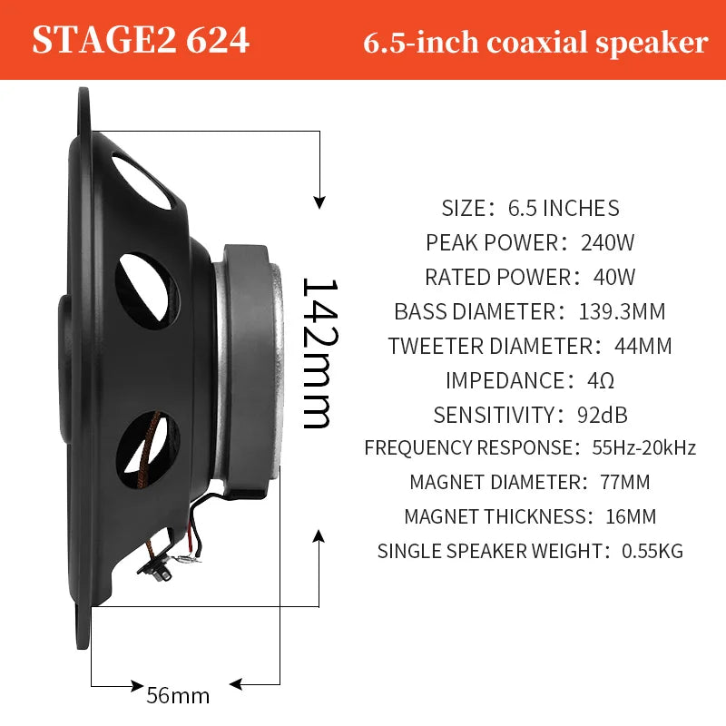 6.5-Inch HiFi Coaxial Car Speakers Full Range Stereo