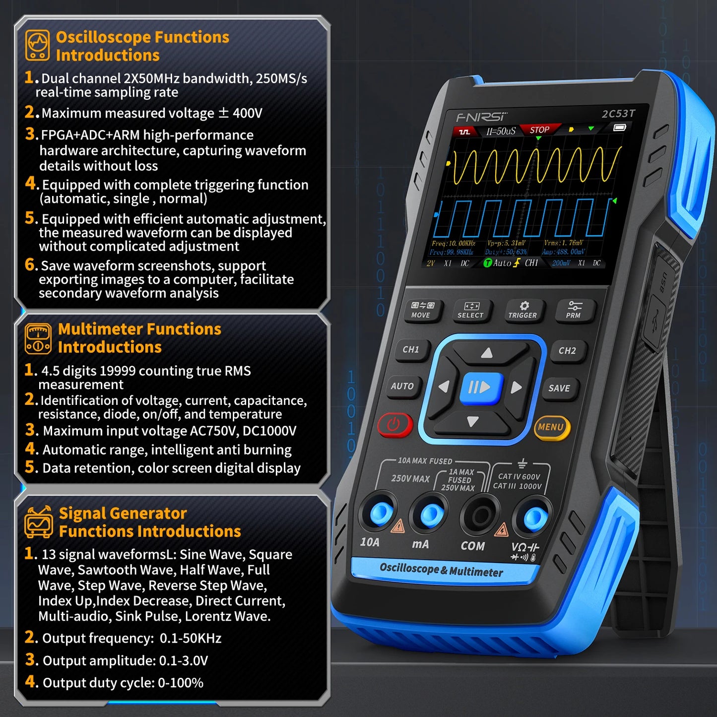 3in1 Digital Oscilloscope Multimeter Signal Generator 50MHz