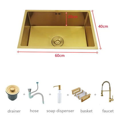 60x40cm Gold Kitchen Sink Topmount/Undermount Vegetable Use