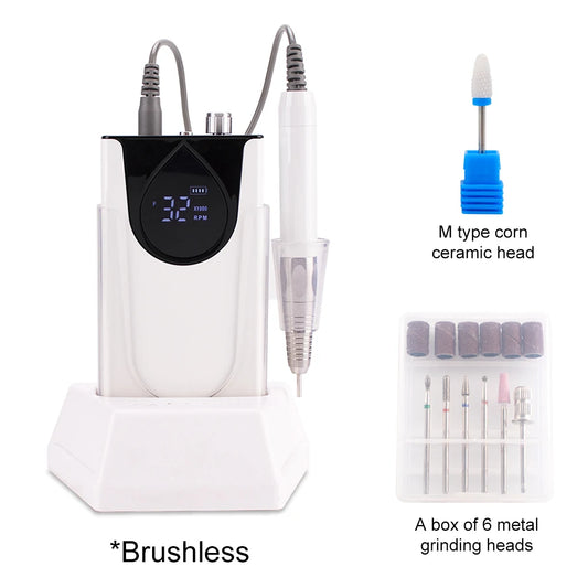 White Cordless Nail Drill 35000RPM Portable Electric File