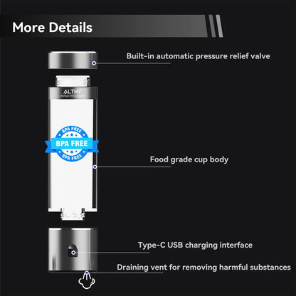 Rechargeable Hydrogen Water Bottle with PPB and Timer Display