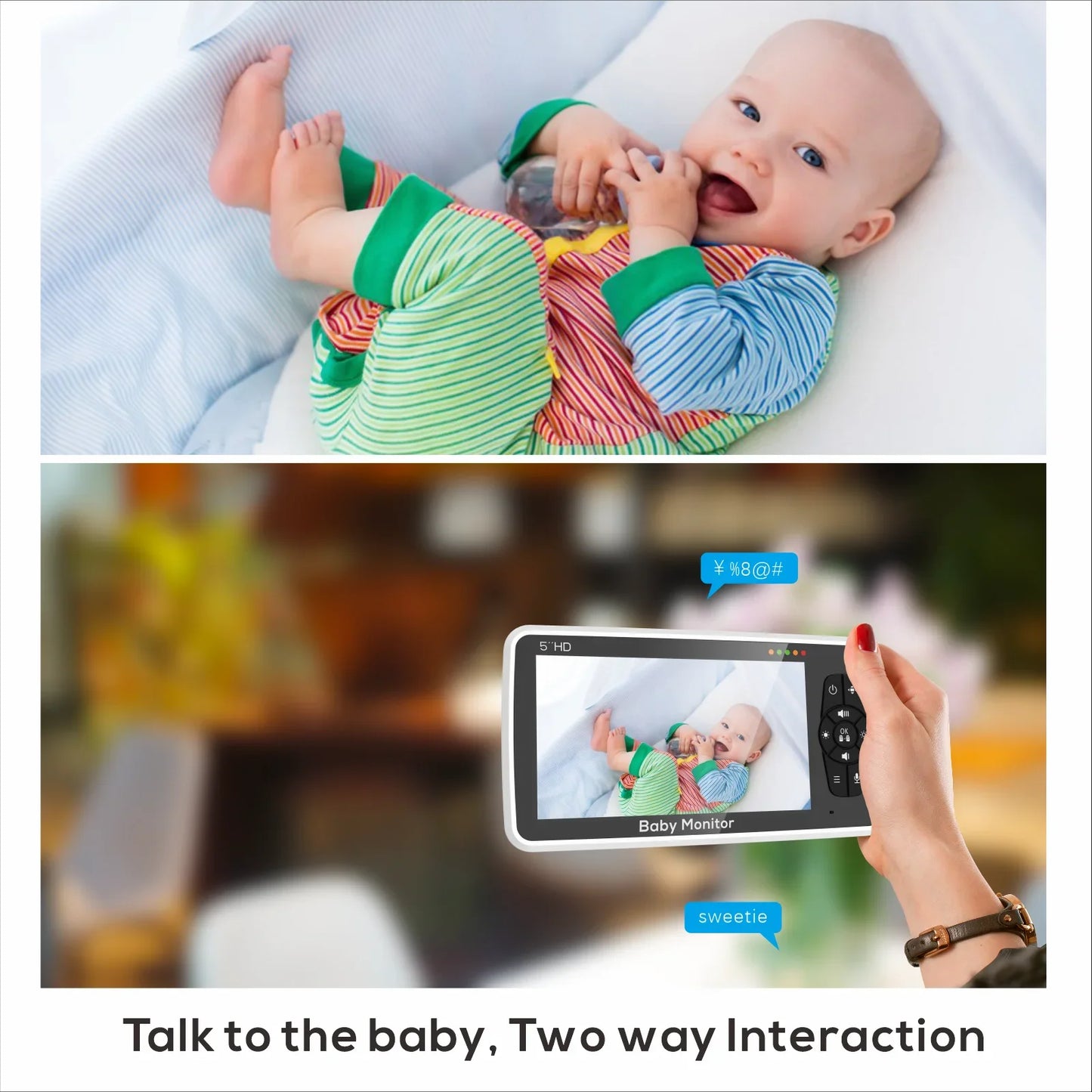 Portable 5" Baby Monitor 4X Zoom Night Vision