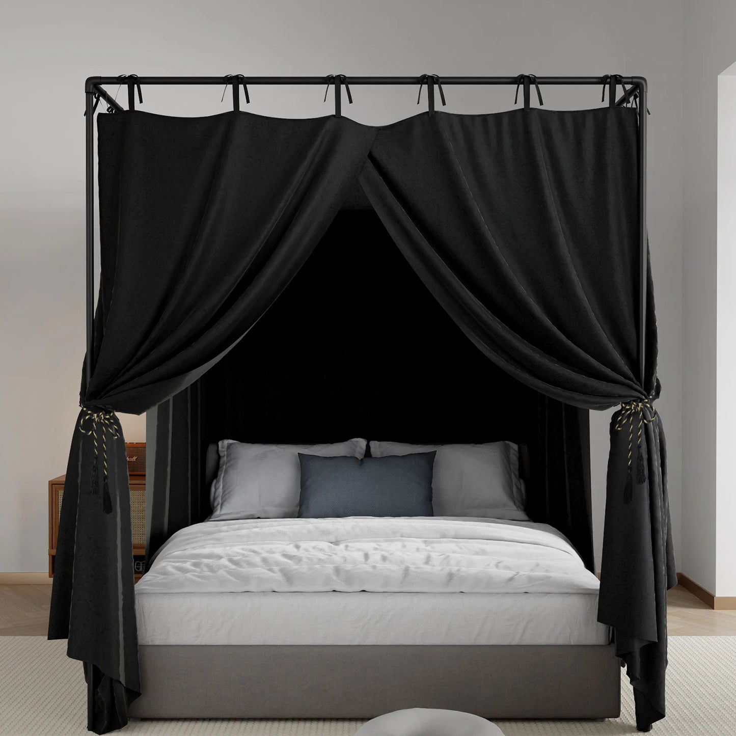 Blackout Canopy Bed Curtains with Top Ties Windproof Design