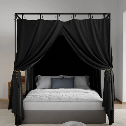 Blackout Canopy Bed Curtains with Top Ties Windproof Design