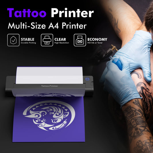 Mini Portable A4 Thermal Printer with 50 Tattoo Papers