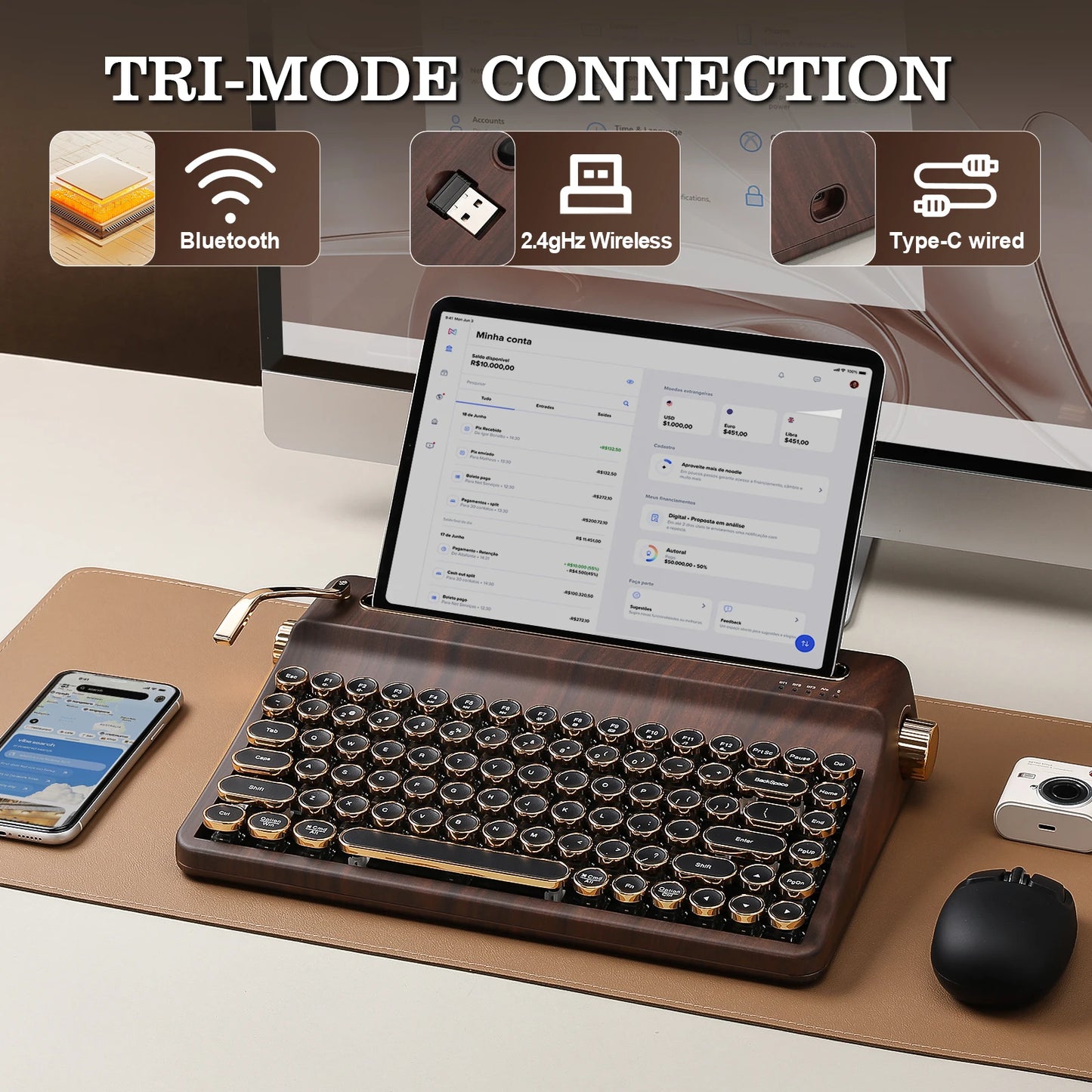 Wood Grain Wireless Mechanical Keyboard Cocoa Cream V2 Linear