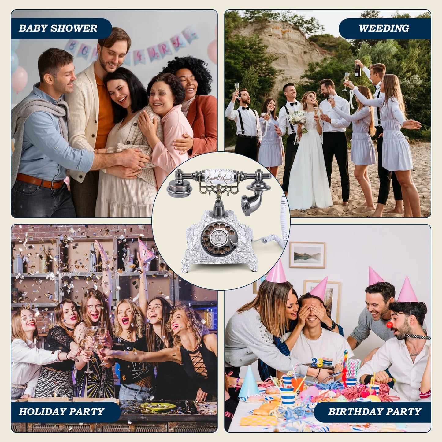 Retro White Wedding Phone Audio Guest Book with Recording Function