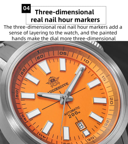 42mm Diver Watch Automatic Mechanical 20Bar Luminous Orange