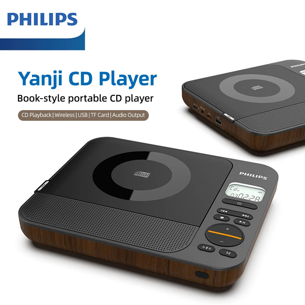 Retro Bluetooth CD Player with USB TF Card & Stereo Speakers