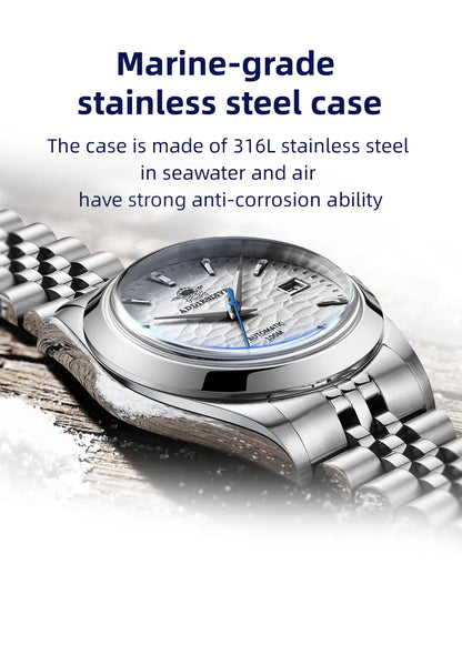 Automatic Mechanical Luxury Watch White Dial Waterproof