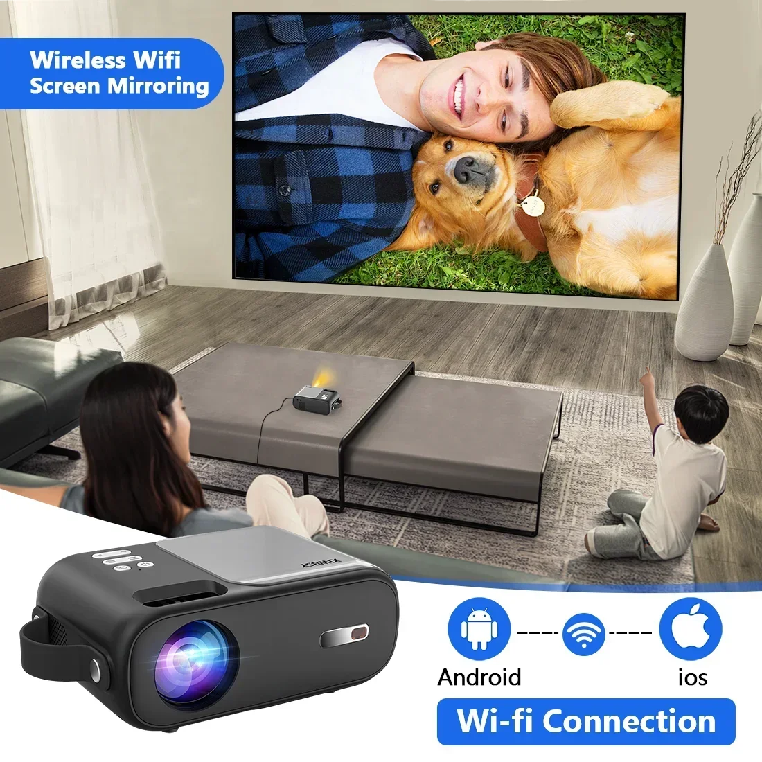 Portable 12000 Lumens Full HD Projector for Home and Outdoor