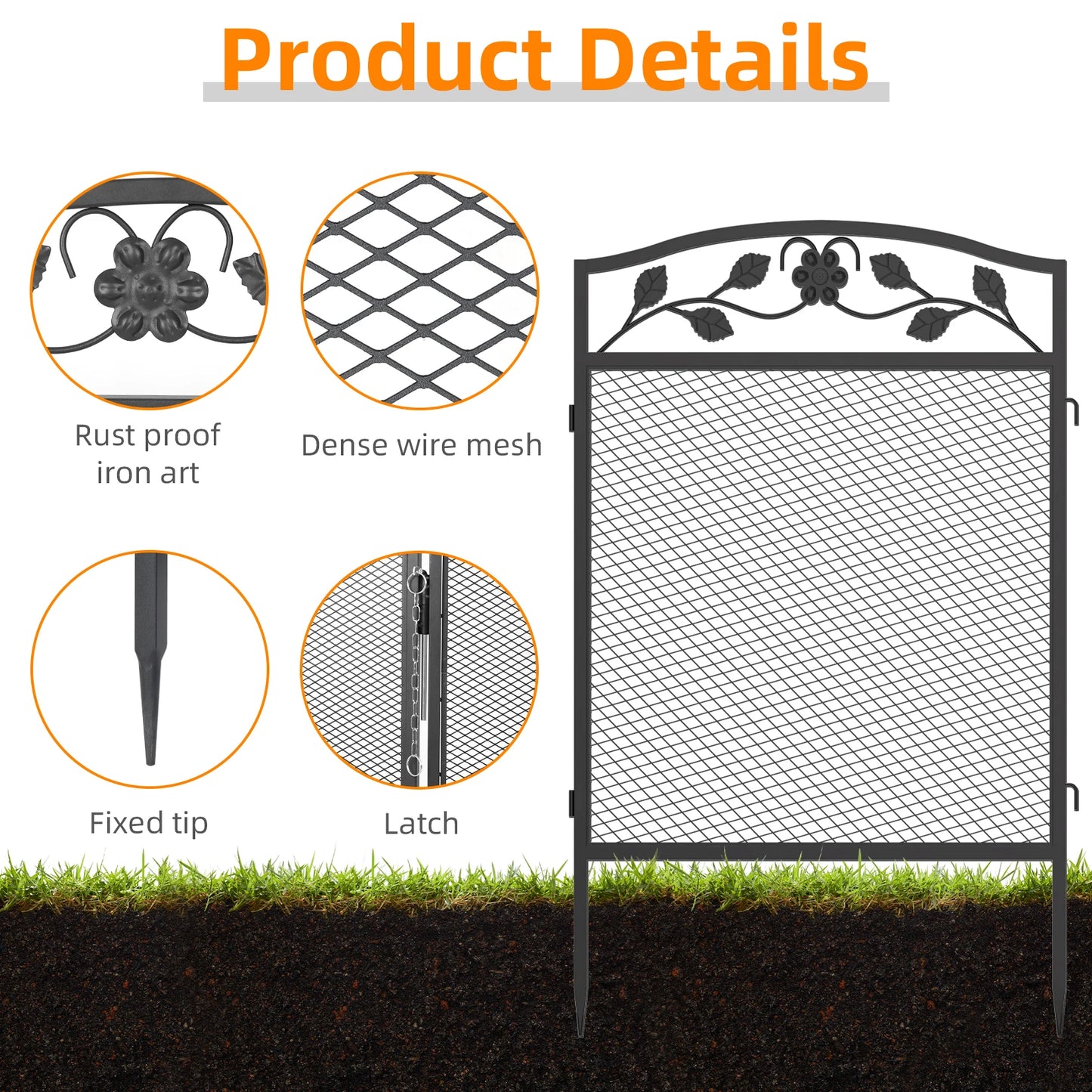 5-Piece Metal Garden Fence Panels Lawn Edging Barrier