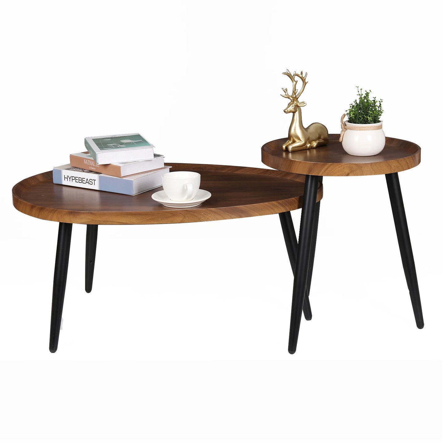 2-Piece Round Nesting Coffee Table Set Wood Metal