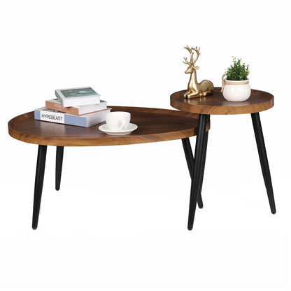 2-Piece Round Nesting Coffee Table Set Wood Metal